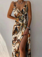V-Neck Floral Print Split Strap Party Dress image 9