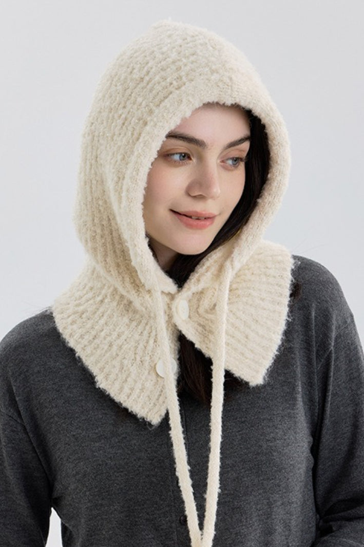 Solid Color Button-Down Balaclava One-Piece Knitted Warm Hat image 4