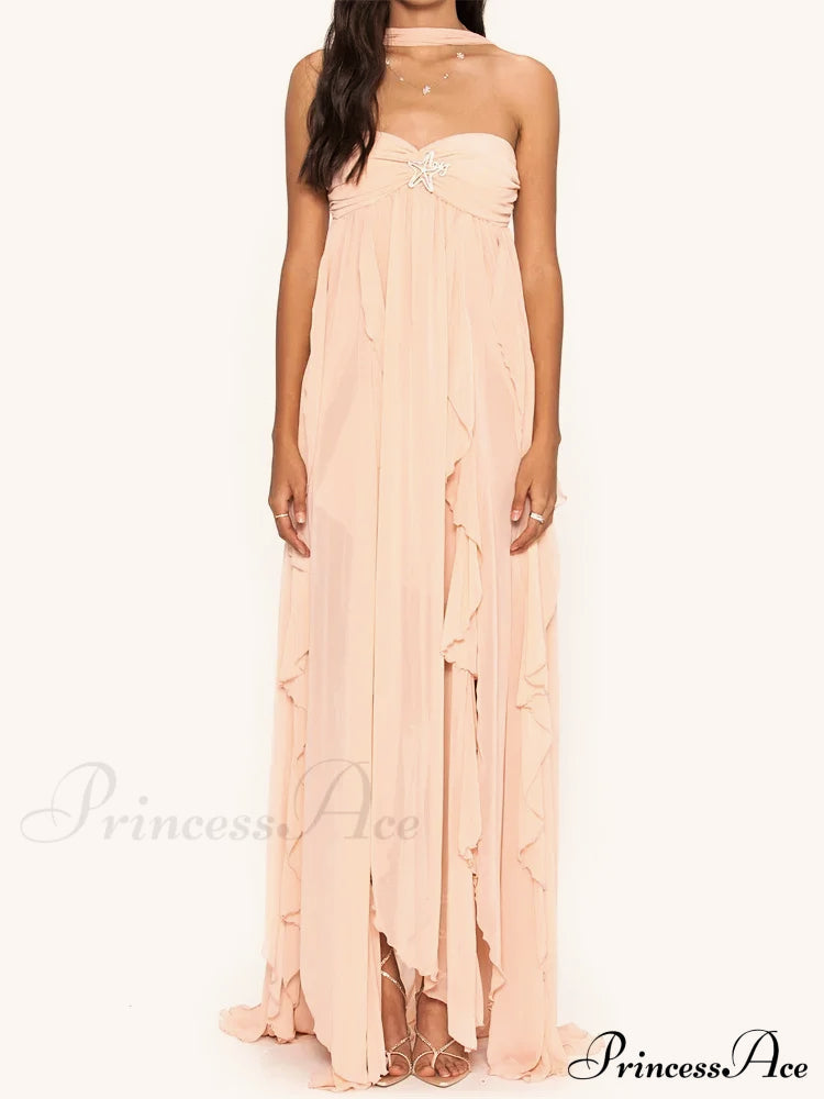 Y2K Strapless Ruffle Backless Party Dress image 3