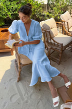 Chic V Neck Short Sleeve Ruffle Hem Skirt Sets image 6