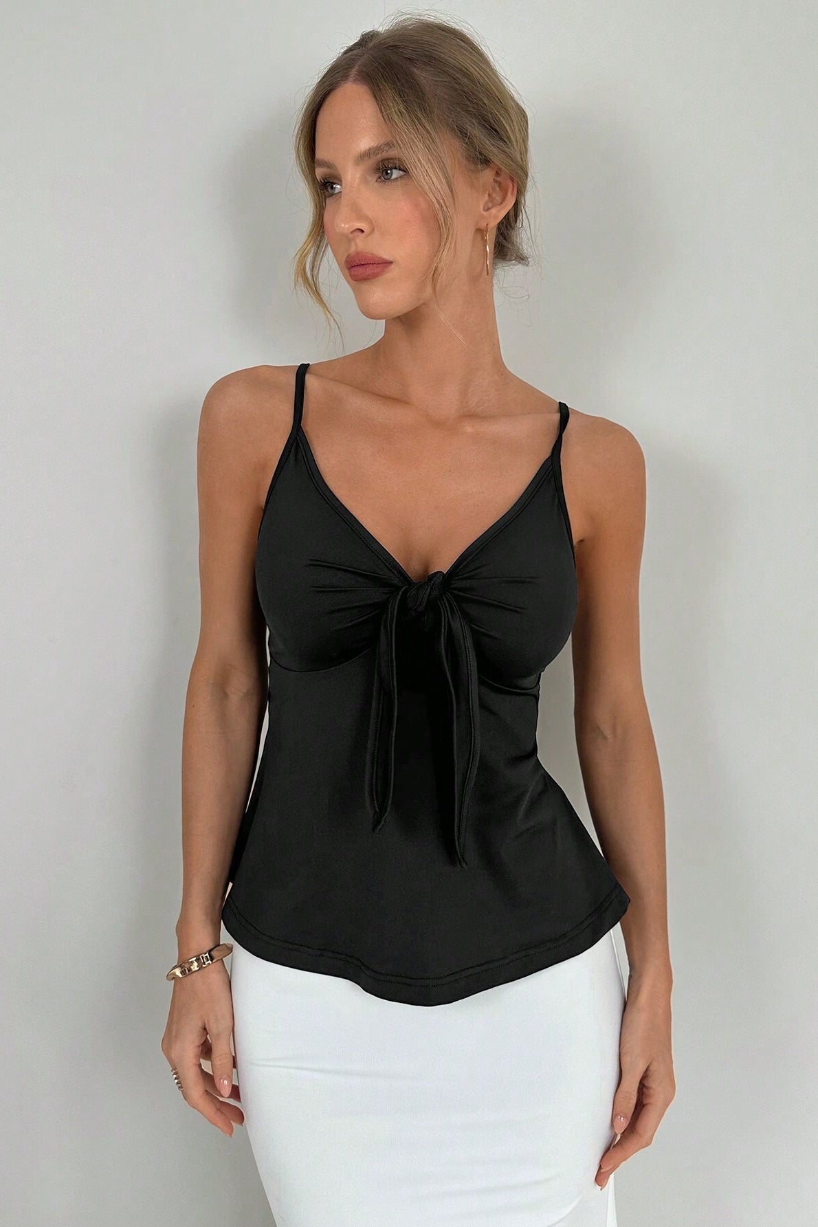 Sexy Minimal Solid Tie Slim Cami Top image 1
