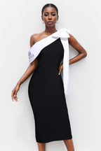 Bandage One-shoulder Color Block Bow Cocktail Dress image 6