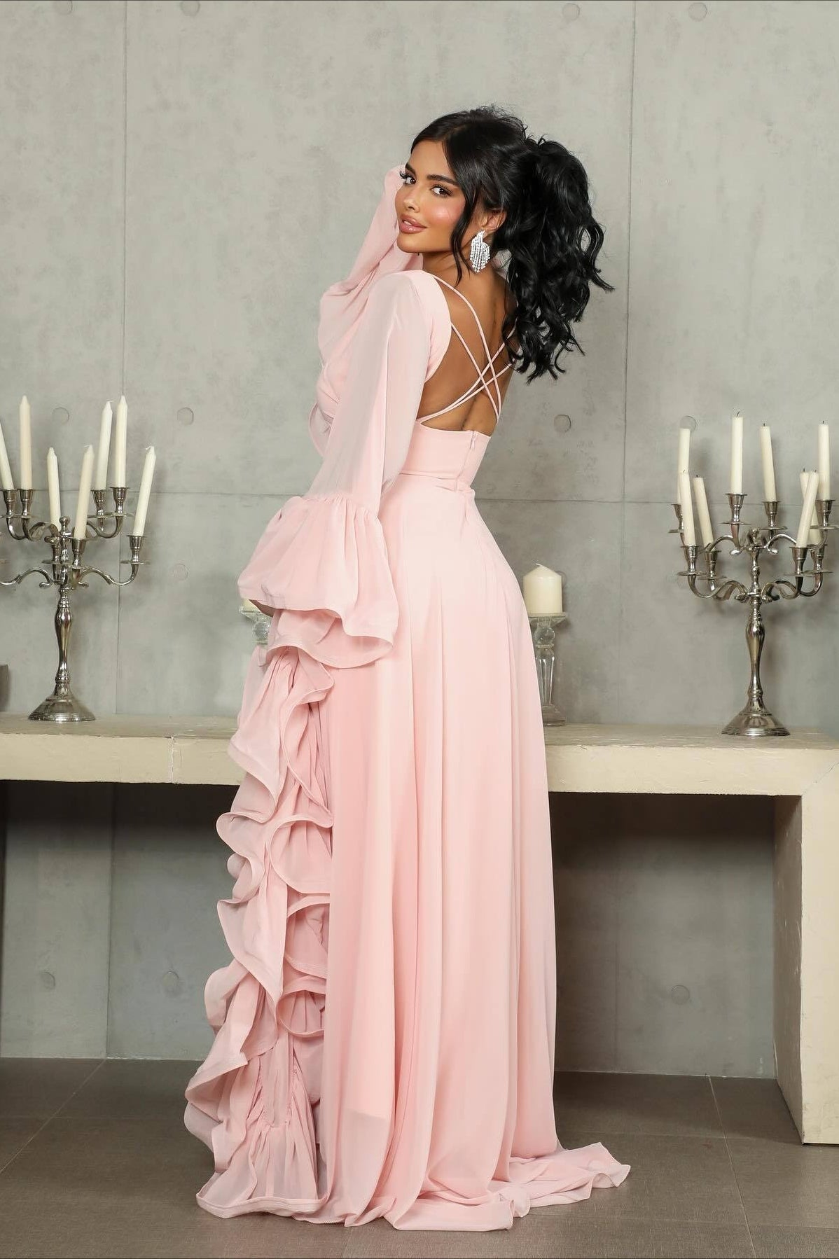 Ruffle Flared Sleeve Tulle Puff Tiered Maxi Dress image 4