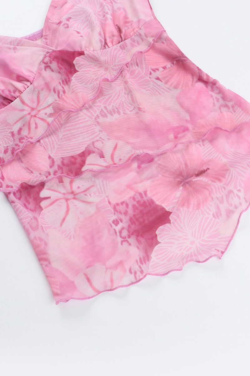 Floral Trim Chiffon Waist Cinched Padded Cami Top image 5