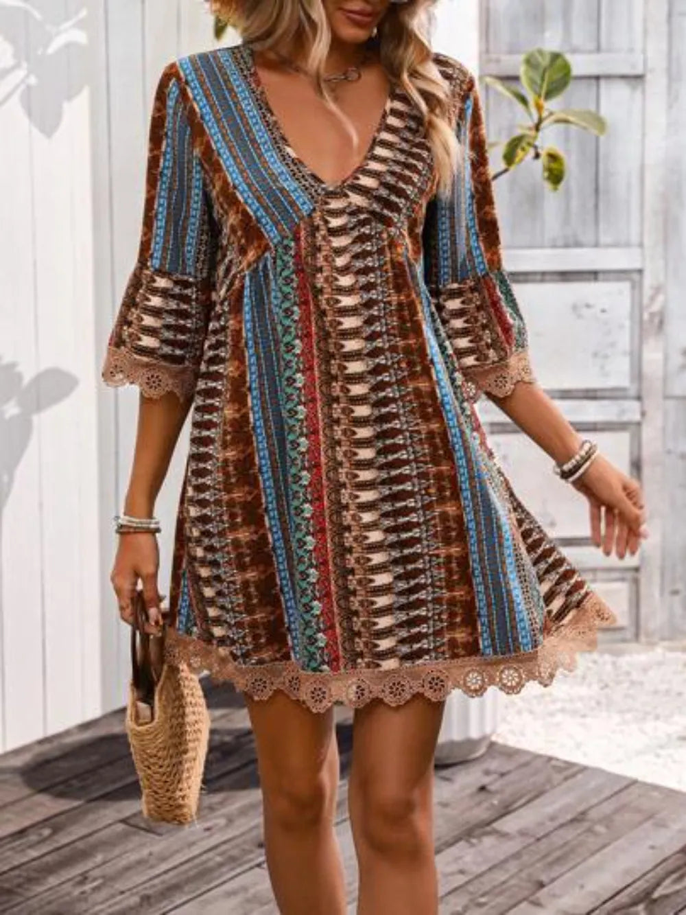 Adeline Lace V-Neck Dress detail view styled for Avrienne