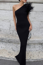 Elegant Feather One Shoulder Party Dress image 3