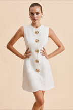 Round Neck Buttoned Solid Mini Dress image 4