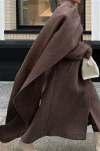Scarf Collar Longline Woolen Elegant Solid Overcoat image 3