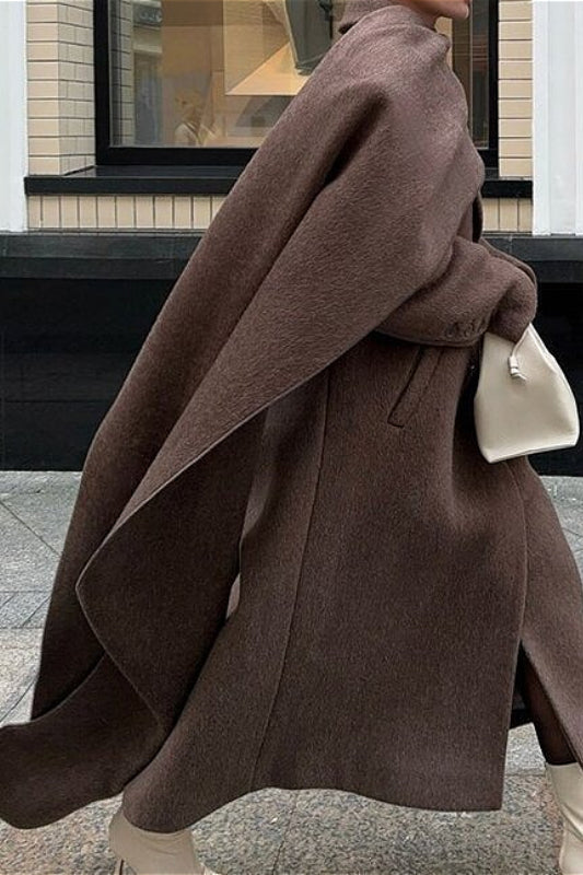 Scarf Collar Longline Woolen Elegant Solid Overcoat image 3