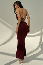 Sexy Halter Deep V Neck Backless Metal Maxi Dress image 4
