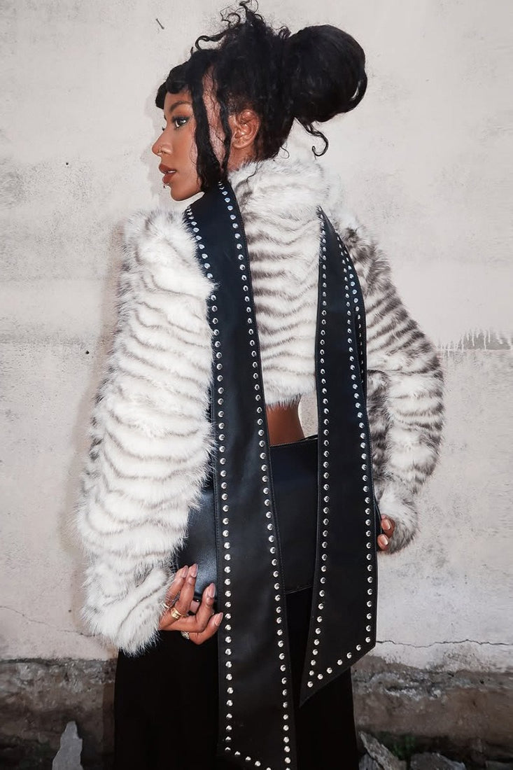 Metallic Buckle Faux Fur Cardigan Coat image 4