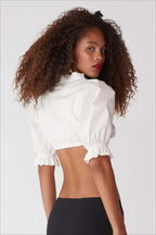 Elegant Button Ruffle Cropped Blouse image 6