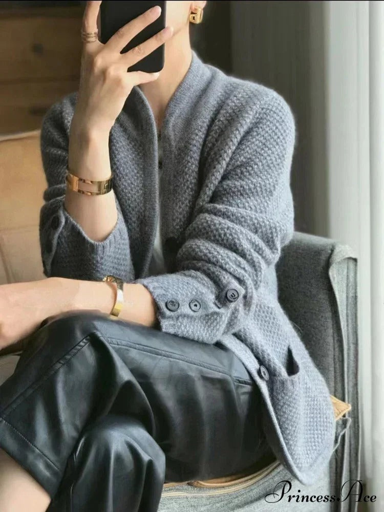 High-end Cashmere Wool Long Sleeve Half Collar Cardigan image 4