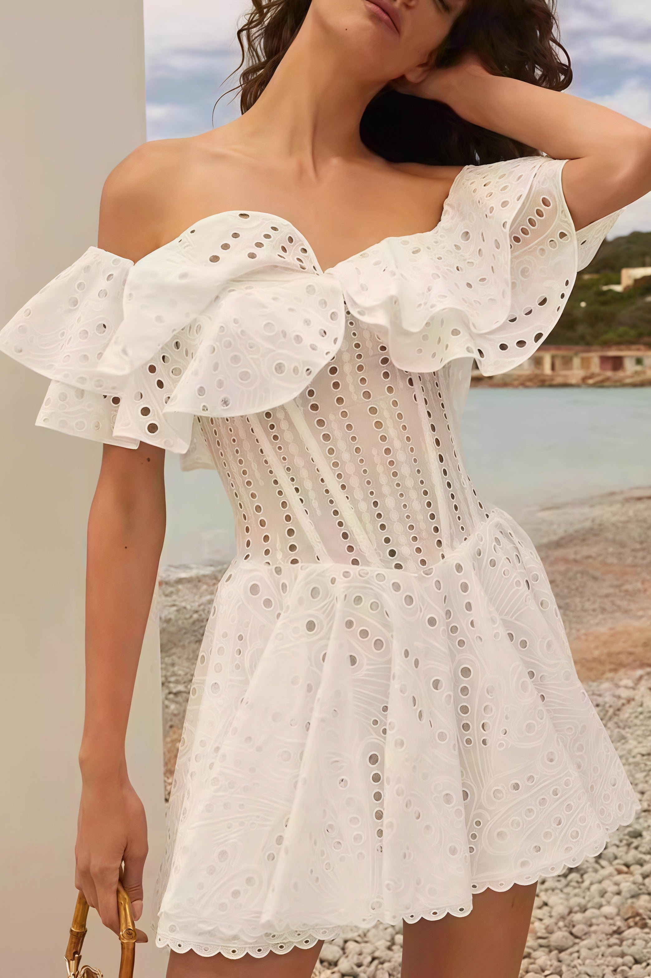 Elegant Designer Embroidery Hollow Out Cutout Waist Cinched Mini Dress image 3