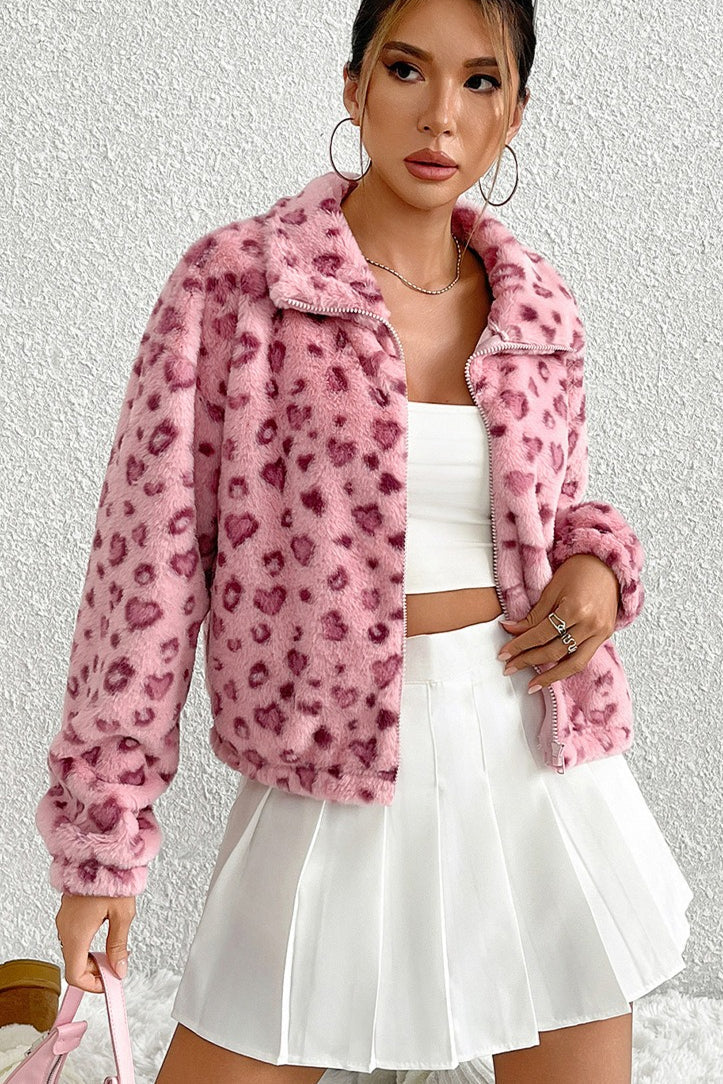 Cozy Heart Leopard Print Fleece Coat image 1