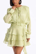 Sheen Flowy Tie Ruched Tiered Mini Dress image 2