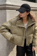 Cropped Faux Leather Insulated Puffer Jacket image 7