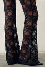 Lace Cutout High-Waisted Flared Pants image 3