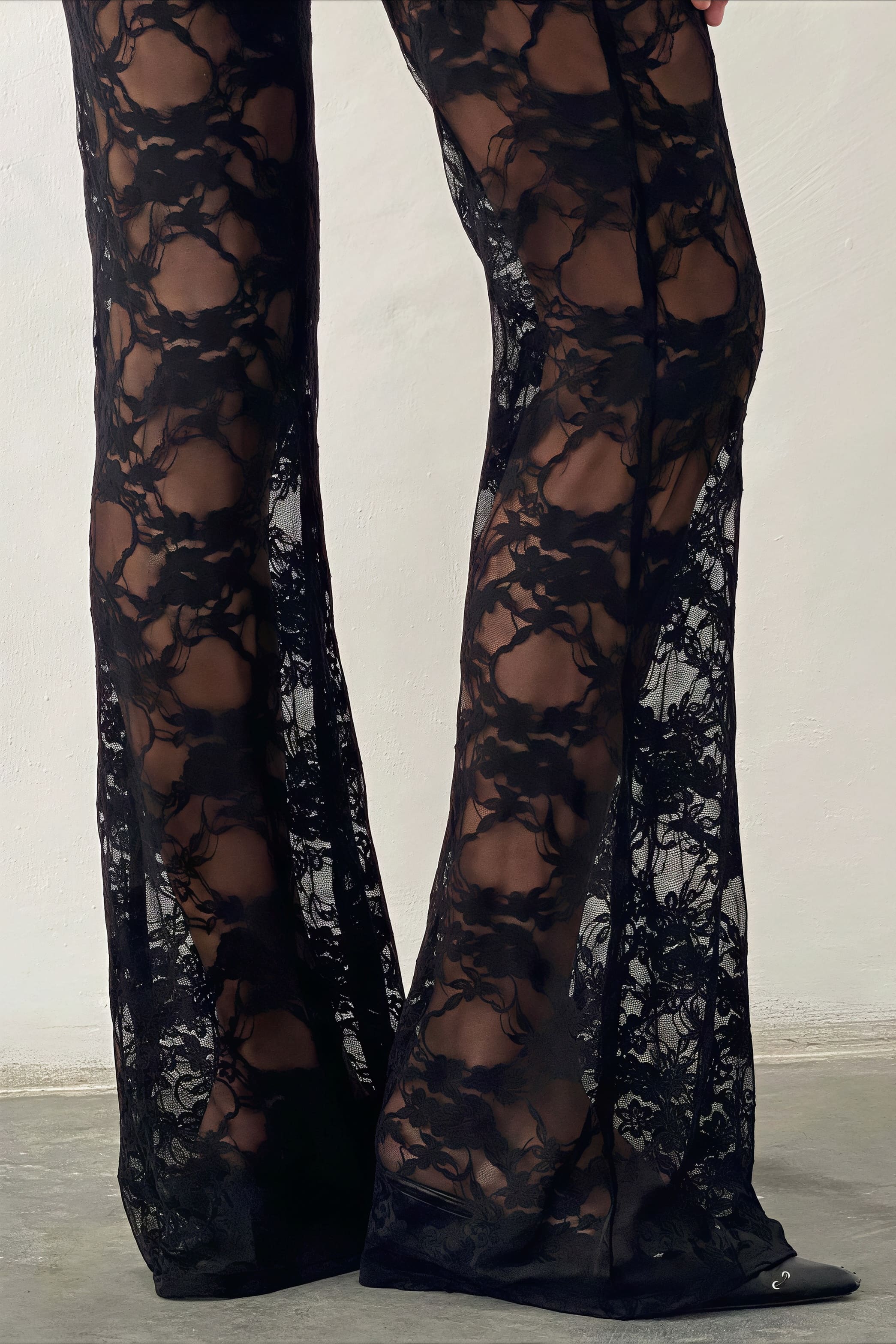Lace Cutout High-Waisted Flared Pants image 3
