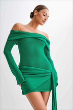Off Shoulder Tie Knit Sweater Dress image 13