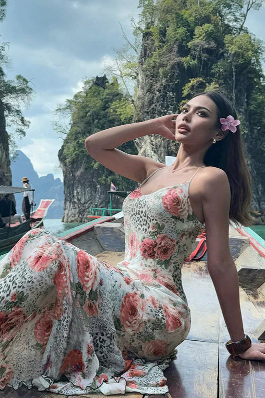 Leopard Floral Backless Bodycon Maxi Dress image 2