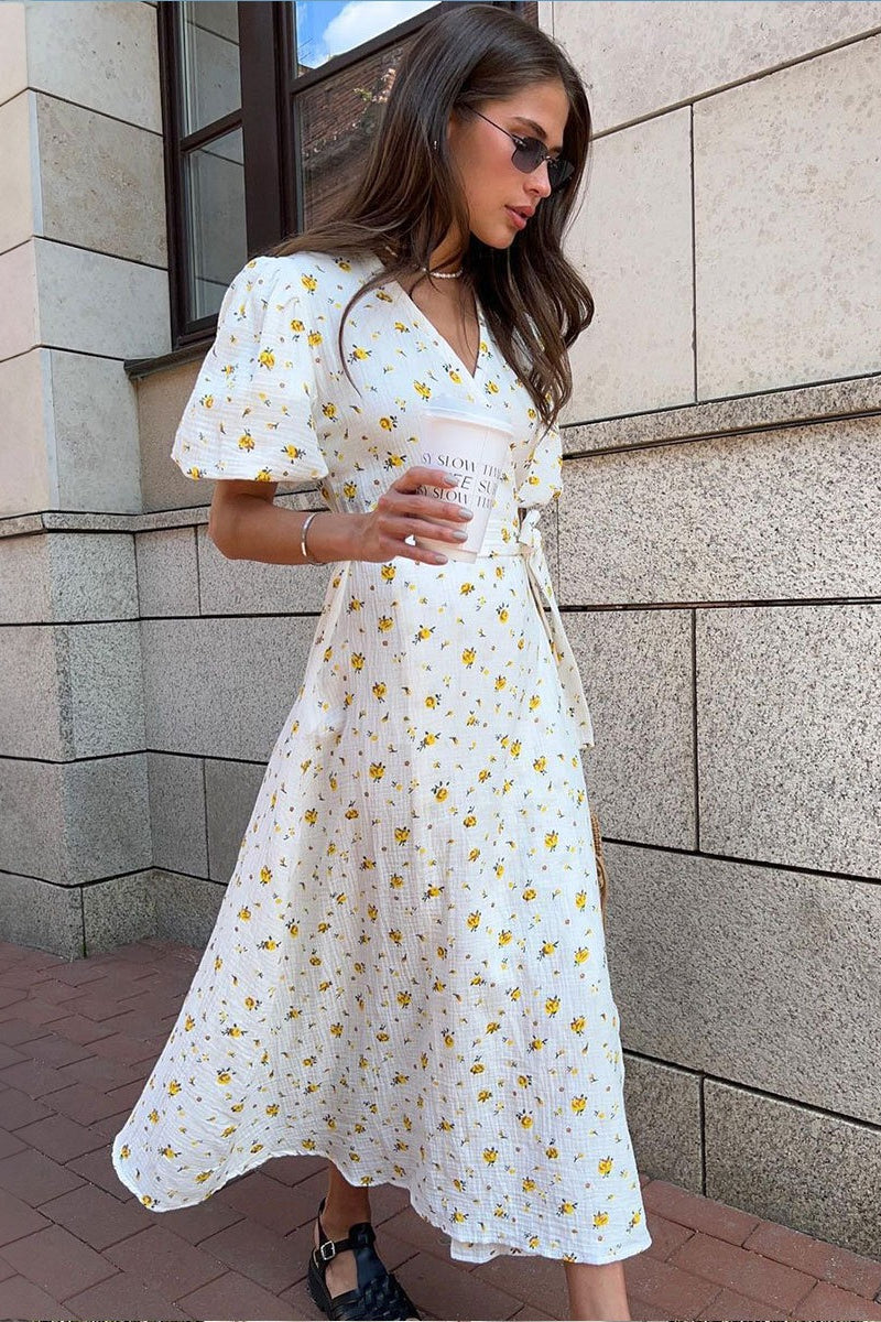 Cotton Printed Puff Sleeve Midi Dress image 2