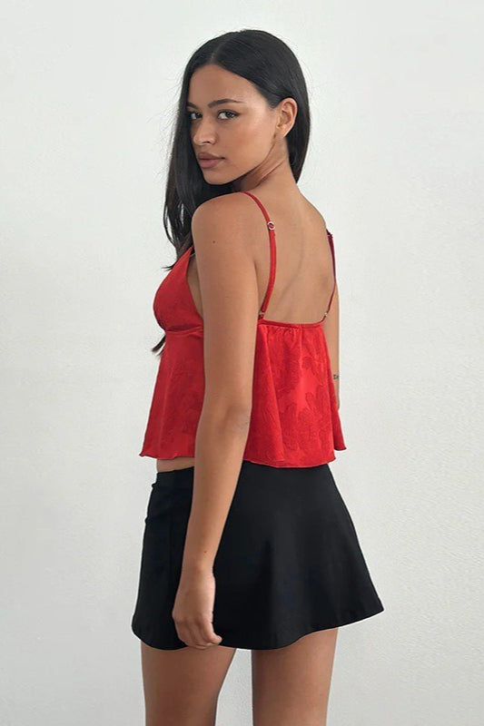 Minimal Deep V Solid Floral Jacquard Cami Top image 8