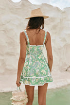 Linen Lace Trim Spaghetti Mini Boho Dress image 4