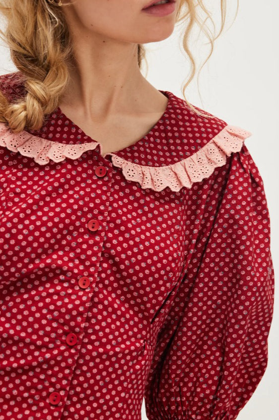 Vintage Polka Dot Peter Pan Collar Puff Sleeve Mini Dress image 3