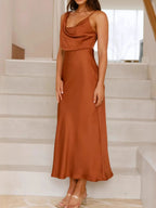 Willa Satin Dress detail view styled for Avrienne