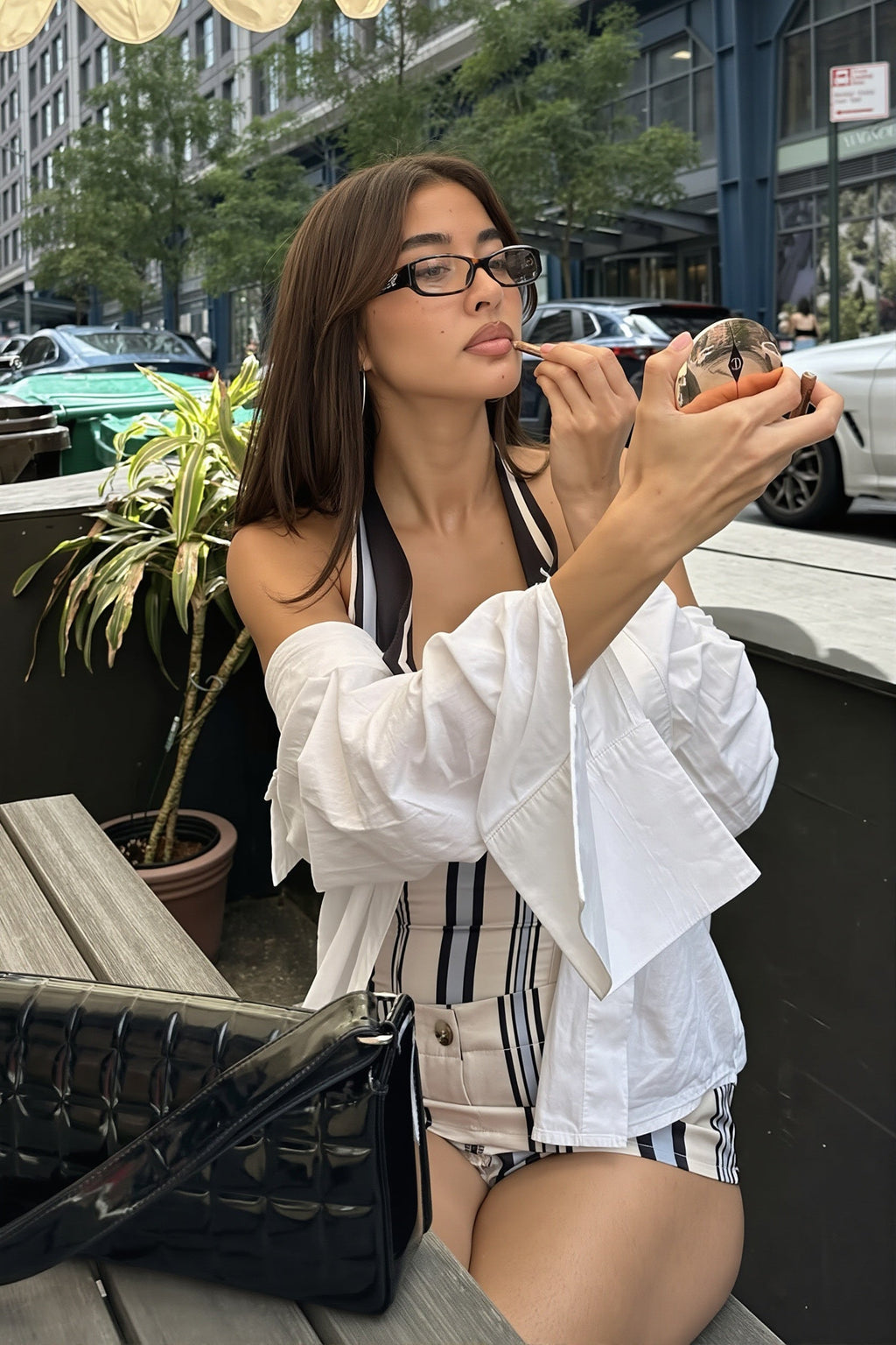 Sexy Digital Striped Halter Top Bodycon Mini Skirt Sets image 3