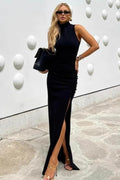 Fitted Sleeveless Round Neck Split Maxi Dress image 2