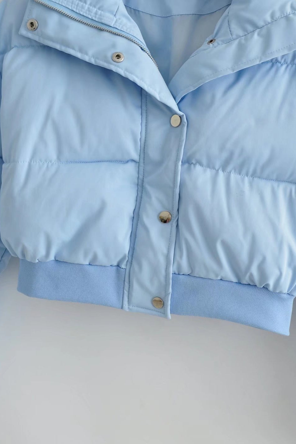 Solid Color Lapel Collar Cropped Puffer Jacket image 5