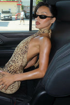 Leopard Halter Tie Back Asymmetrical Maxi Dress image 1