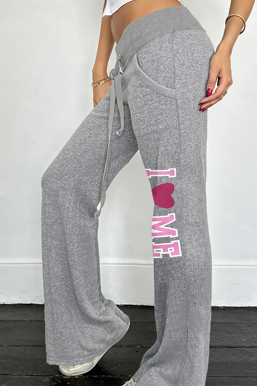 Letter Print Drawstring Straight Pants image 2