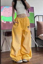 Yellow Graphic Loose Casual Sweat Pants image 3