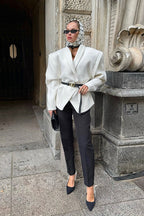 White Wool Thickened Belted Collared Mid-Coat image 6
