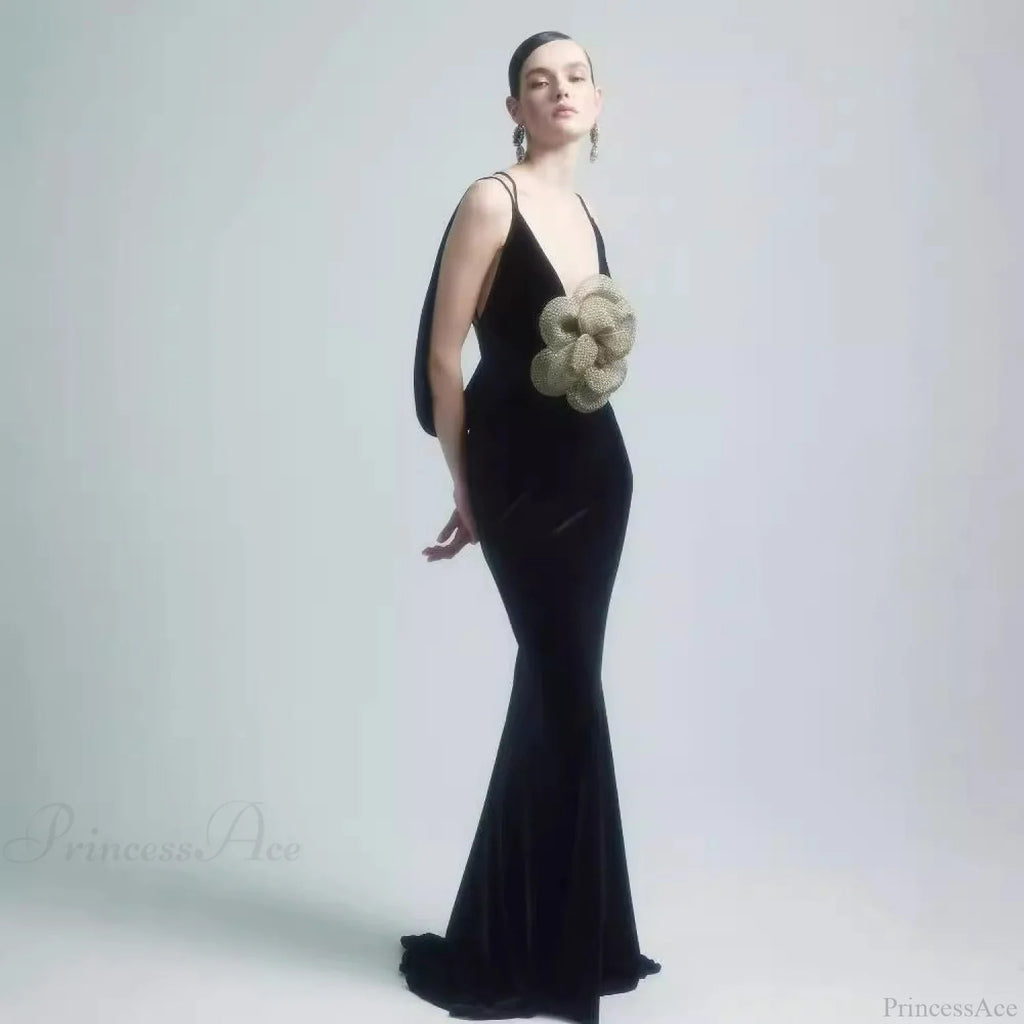3D Floral Backless Satin Prom Dress image 1