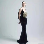 3D Floral Backless Satin Prom Dress image 1