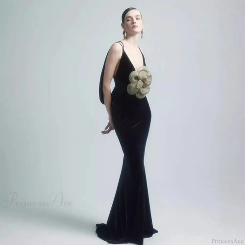 3D Floral Backless Satin Prom Dress image 1