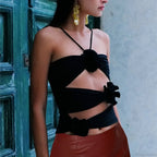 3D Floral Strap Halter Bodycon Crop Top image 4