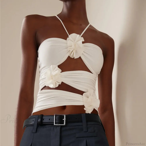 3D Floral Strap Halter Bodycon Crop Top image 1