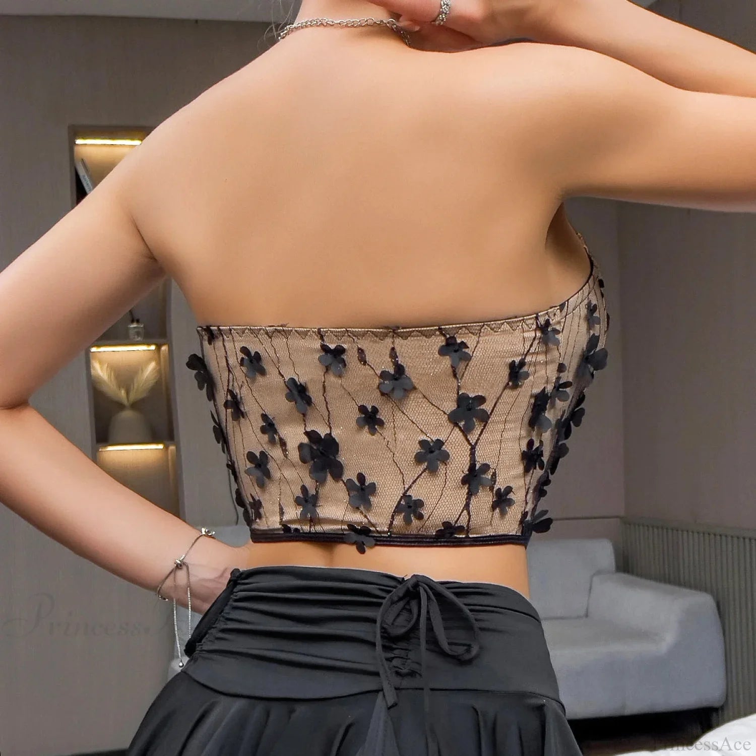 3D Floral Vintage Fishbone Corset Slim Crop Top image 2