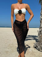 3D Flower Bandeau Bikini with Mesh Skirt Three Piece Swimsuit image 2