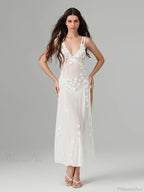 3D Flower Decor Backless Deep V Slit See-Through Beach Floral Dress image 6