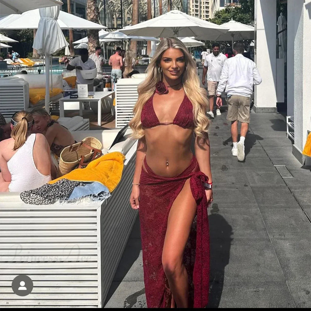 3D Flower Fringed Skirt Three Piece Swimsuit image 7