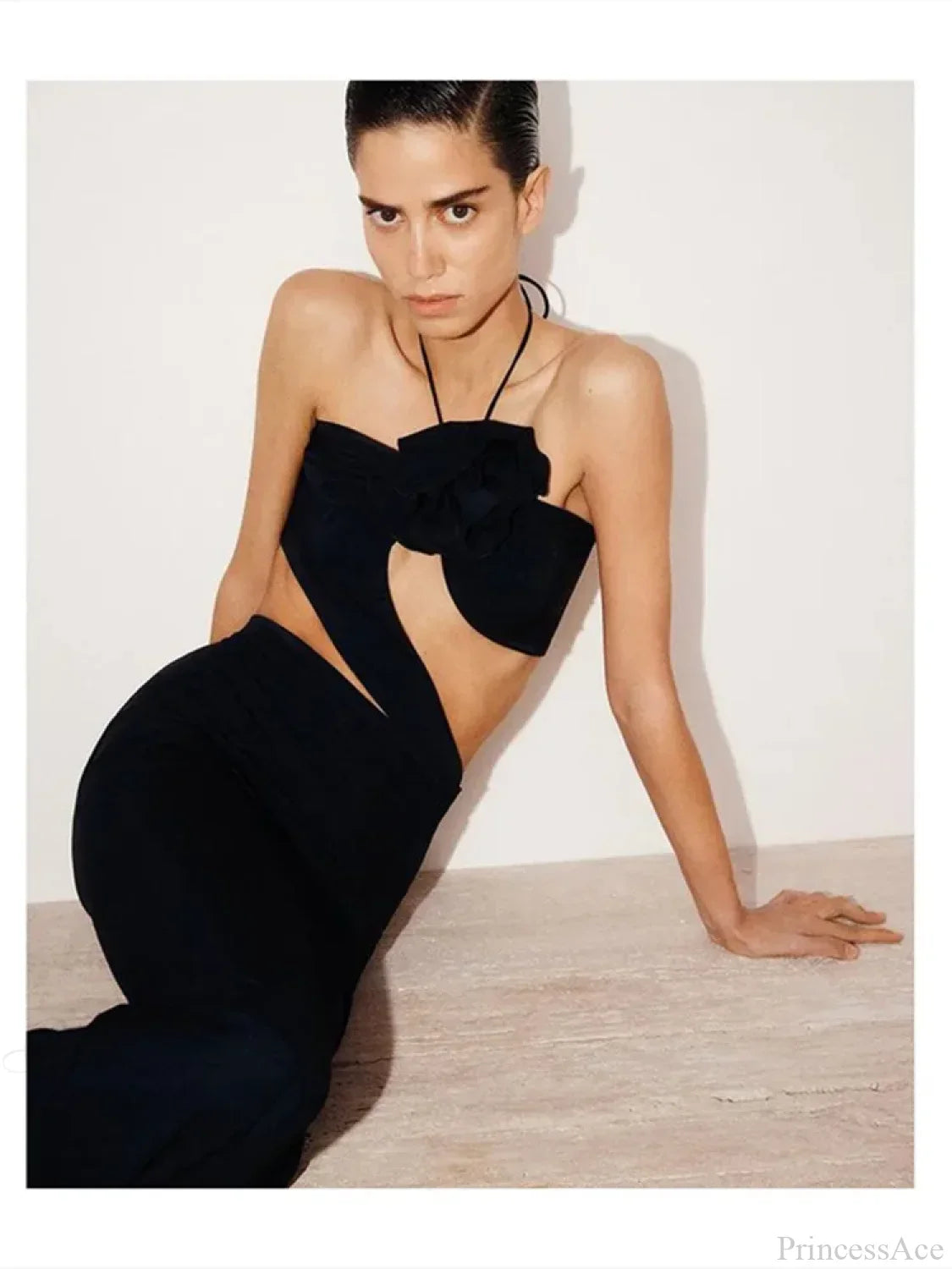 3D Flower Hollow Black Bodycon Party Dress image 3