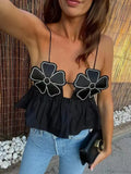 3D Flower Spaghetti Strap Backless Crop Top image 1