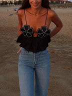 3D Flower Spaghetti Strap Backless Crop Top image 3
