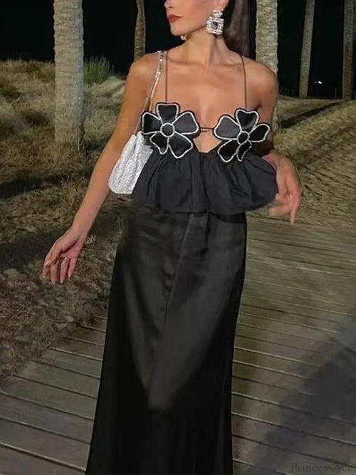 3D Flower Spaghetti Strap Backless Crop Top image 2